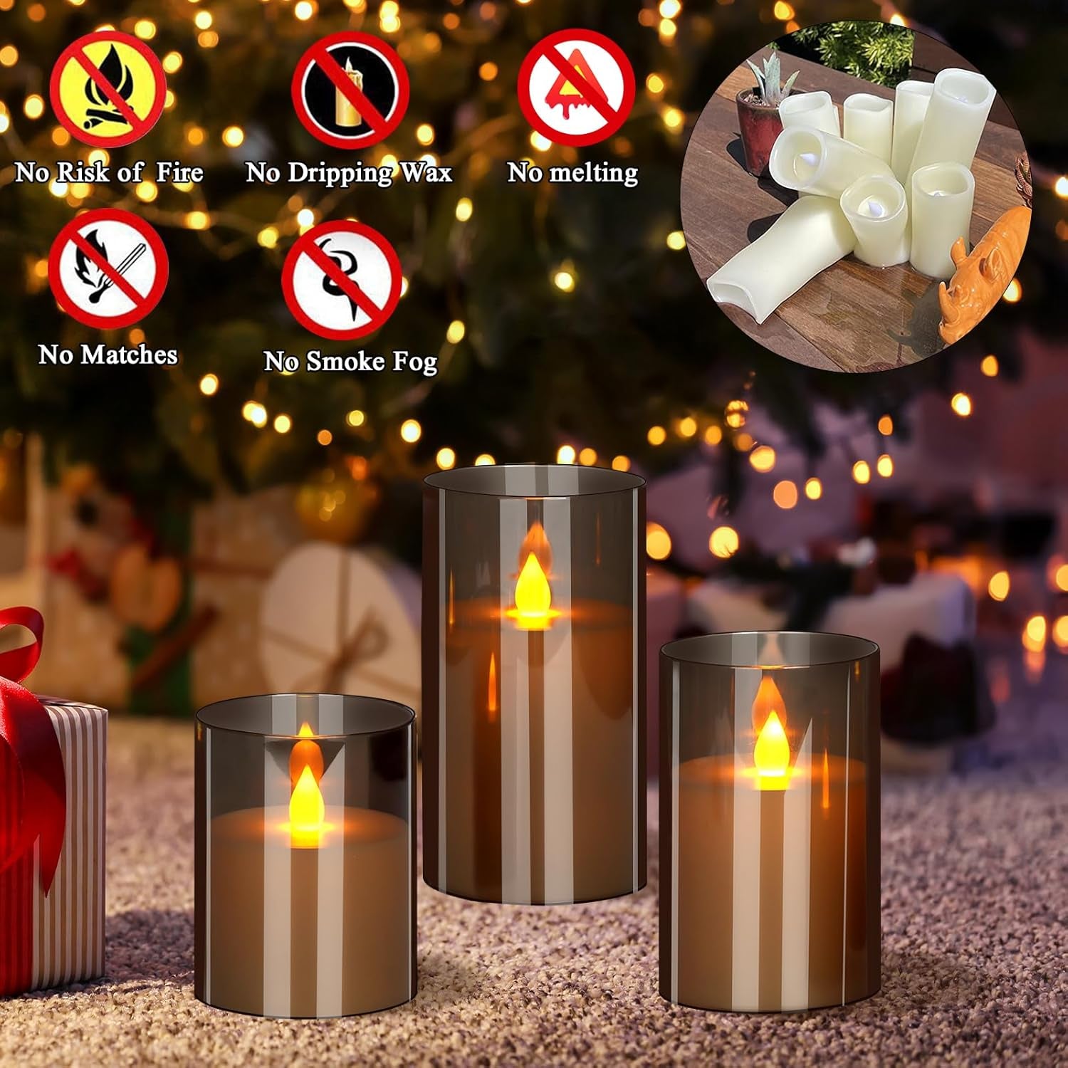 Smoked Glass Flameless LED Candle Set with Remote – 3 Pack
