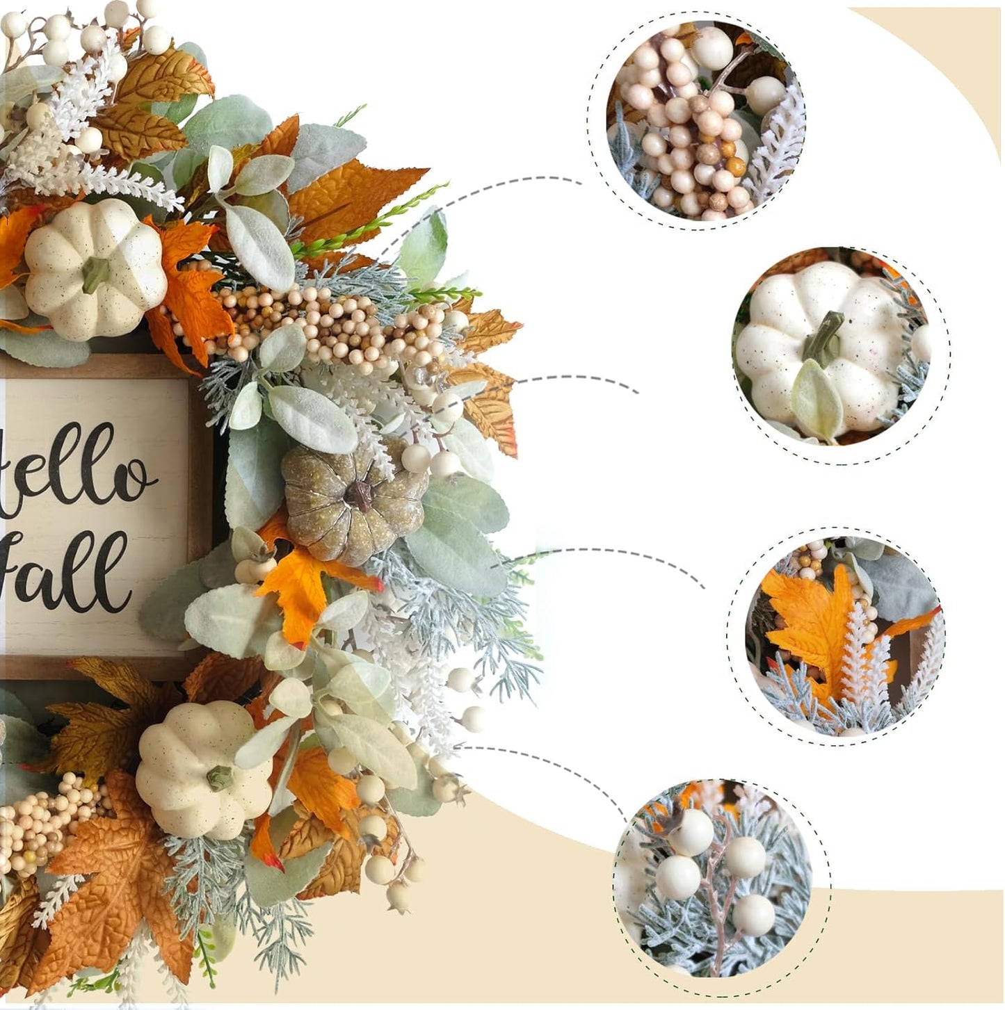 20-Inch Fall Wreath with Eucalyptus, Berries & Pumpkins