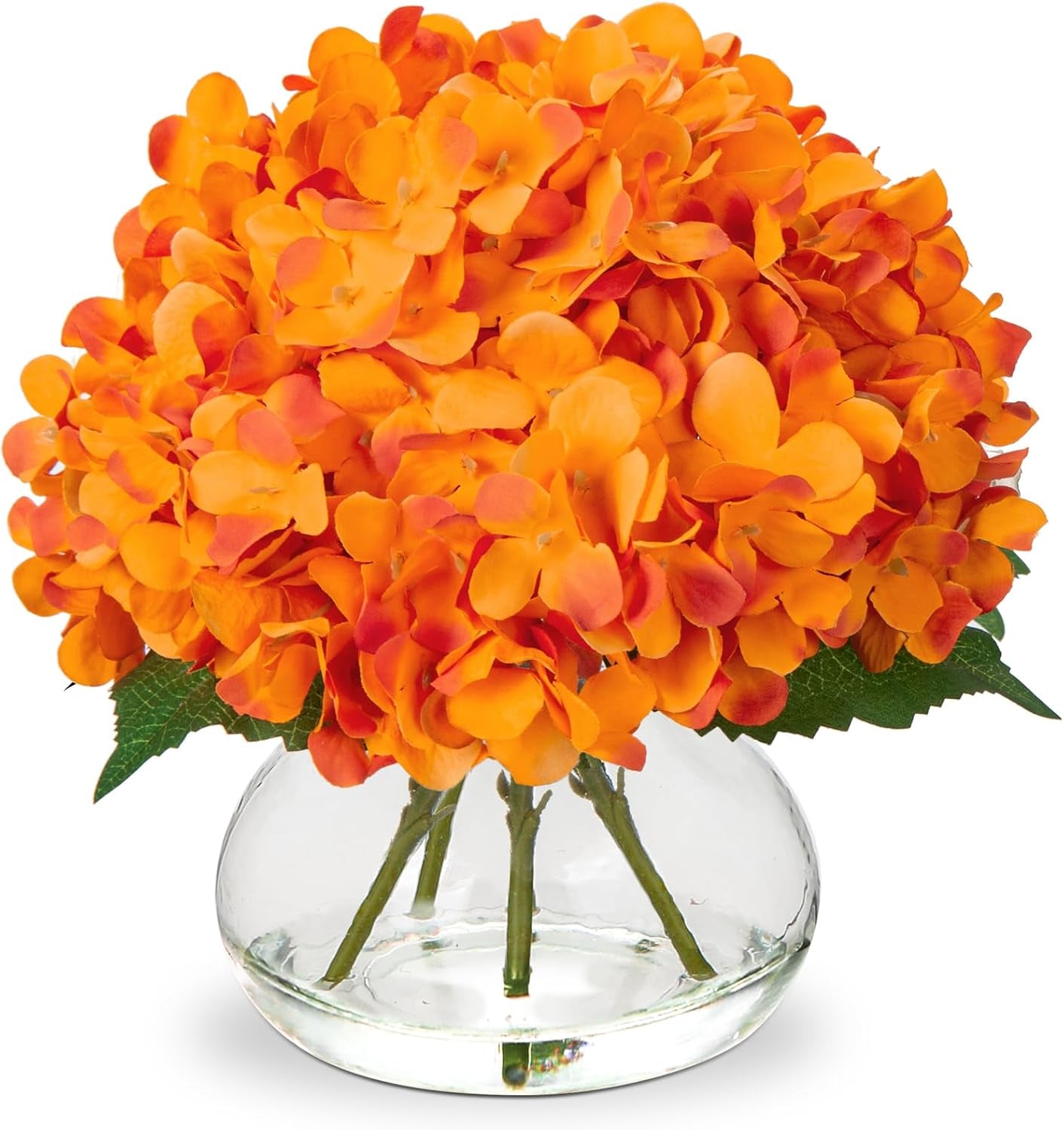 Faux White Hydrangea Arrangement in Glass Vase