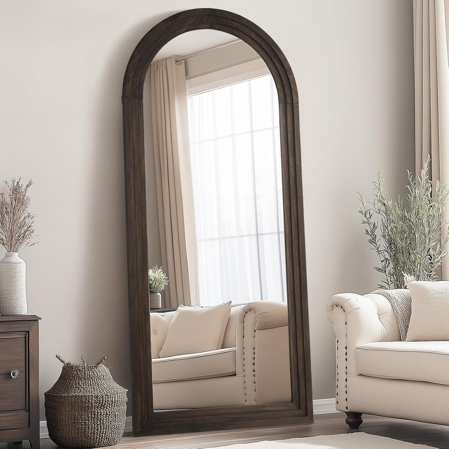 Rustic Arched Full-Length Wood Frame Mirror