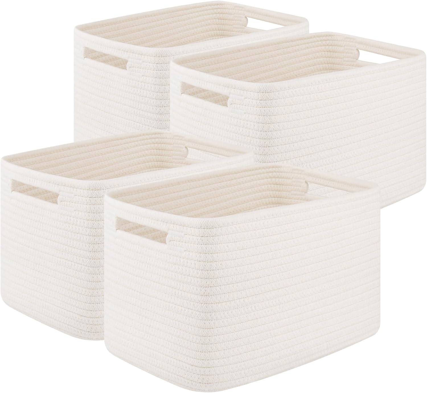 Cotton Rope Storage Baskets Set of 4 – Woven Storage Bins with Handles