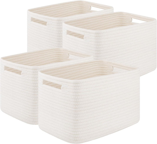 Cotton Rope Storage Baskets Set of 4 – Woven Storage Bins with Handles