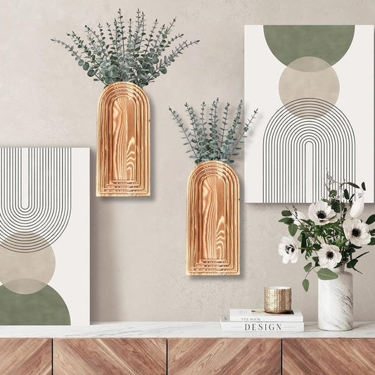 Wooden Wall Vase Set – Modern Farmhouse Wall Decor (Set of 2)