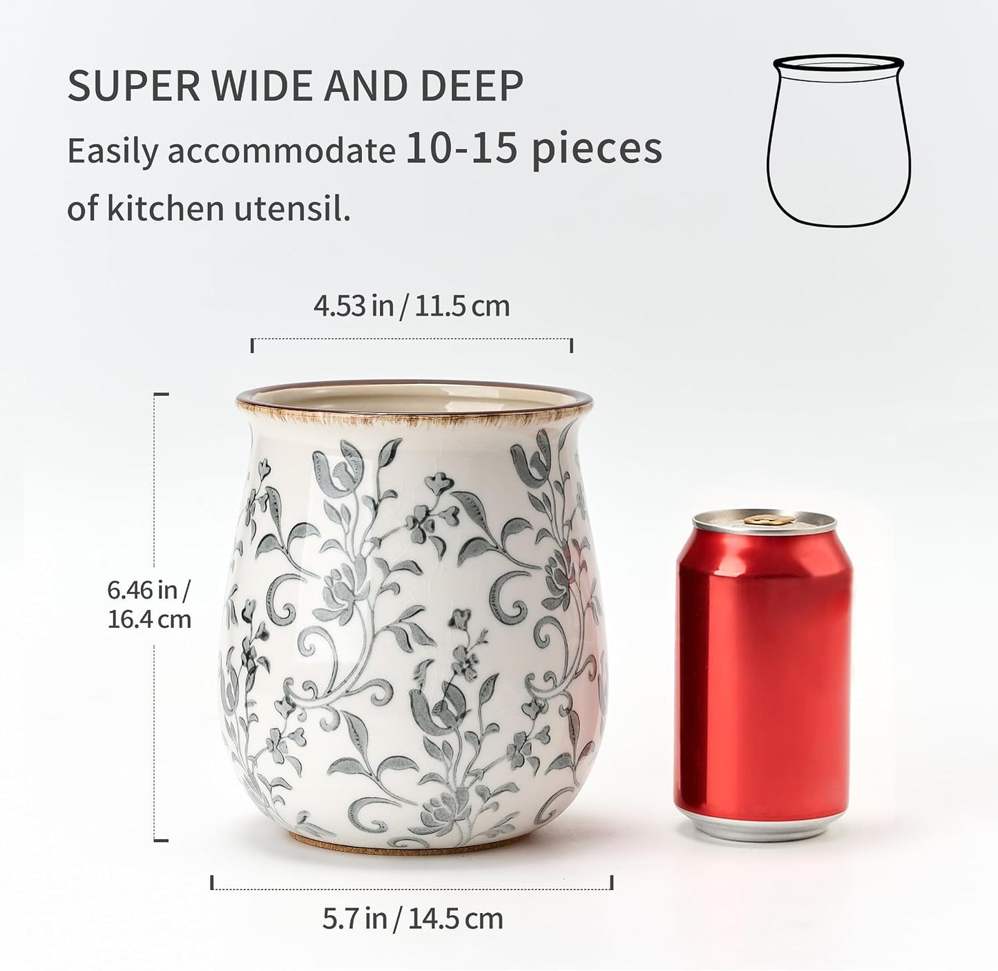 Floral Ceramic Kitchen Utensil Holder