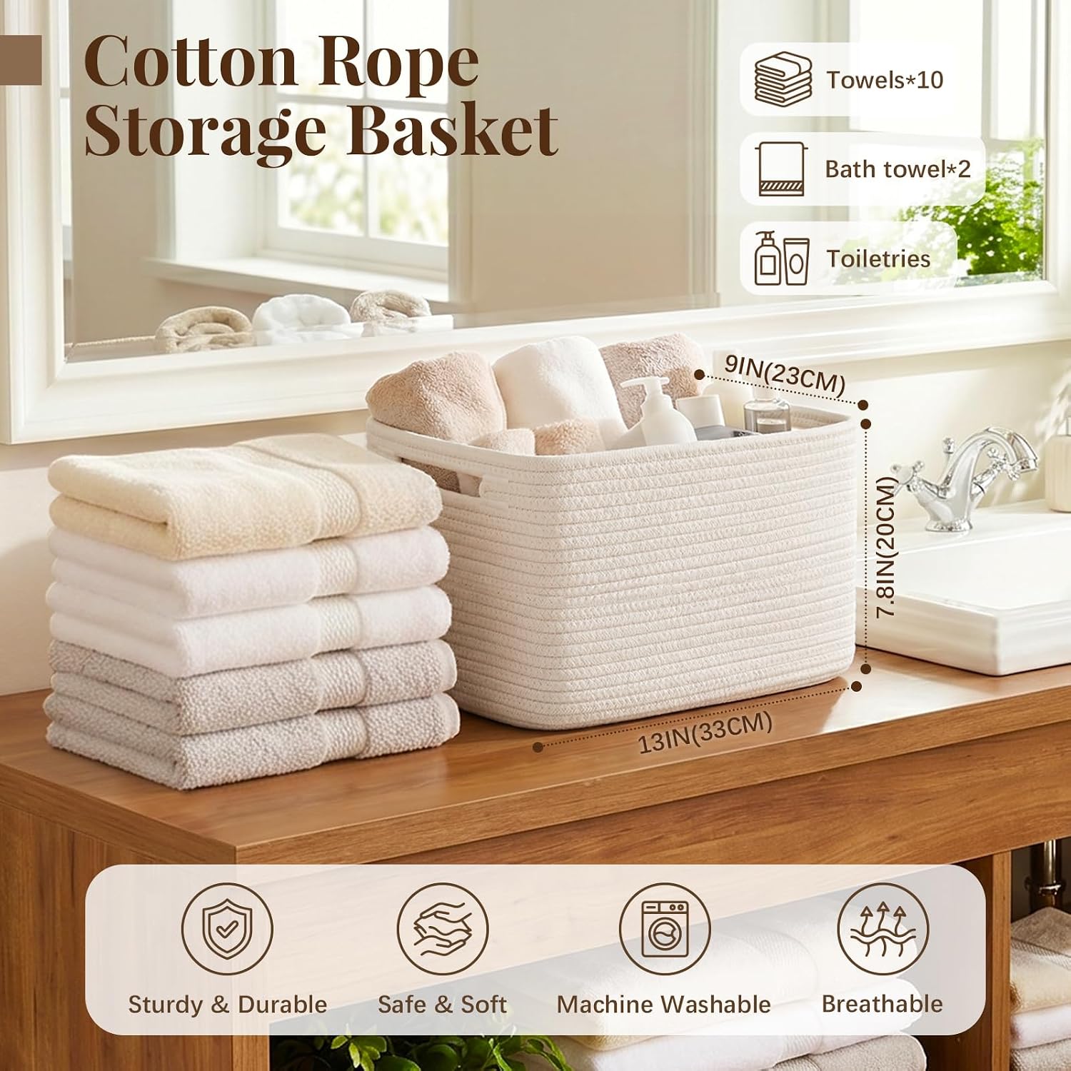 Cotton Rope Storage Baskets Set of 4 – Woven Storage Bins with Handles