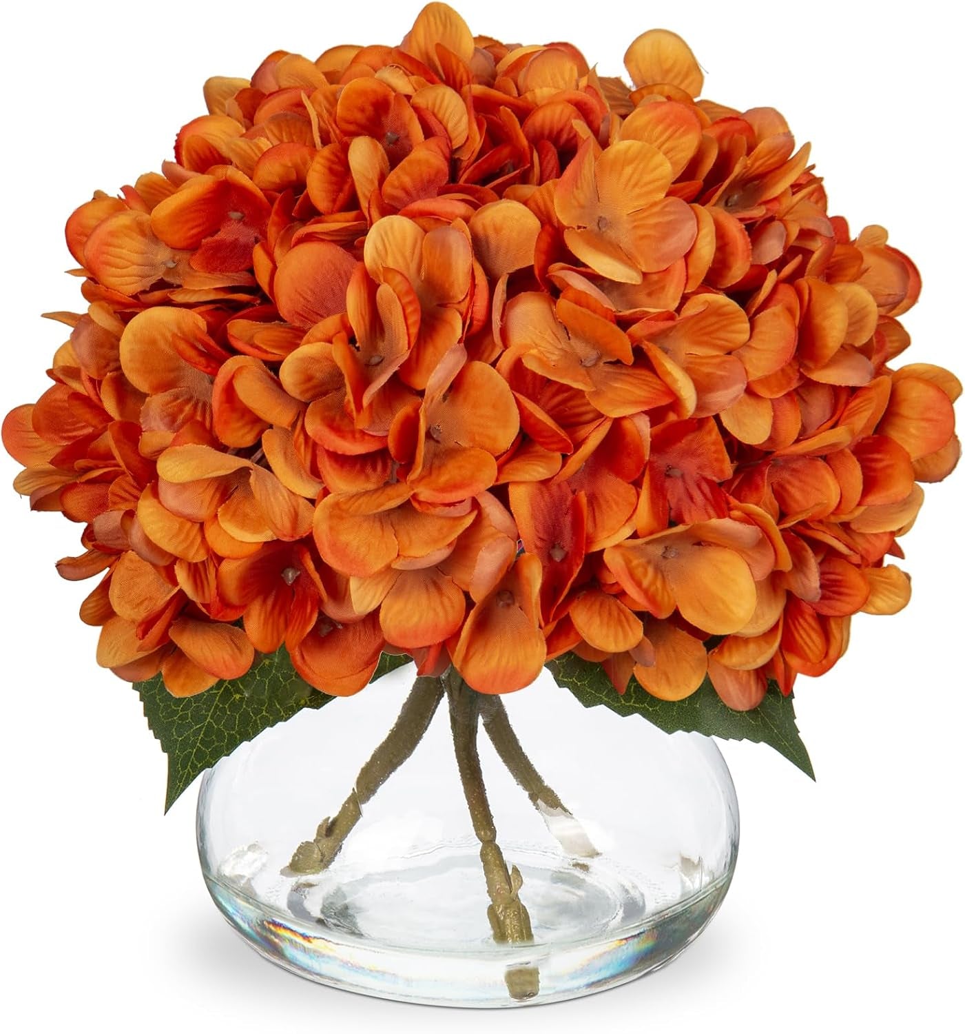 Faux White Hydrangea Arrangement in Glass Vase