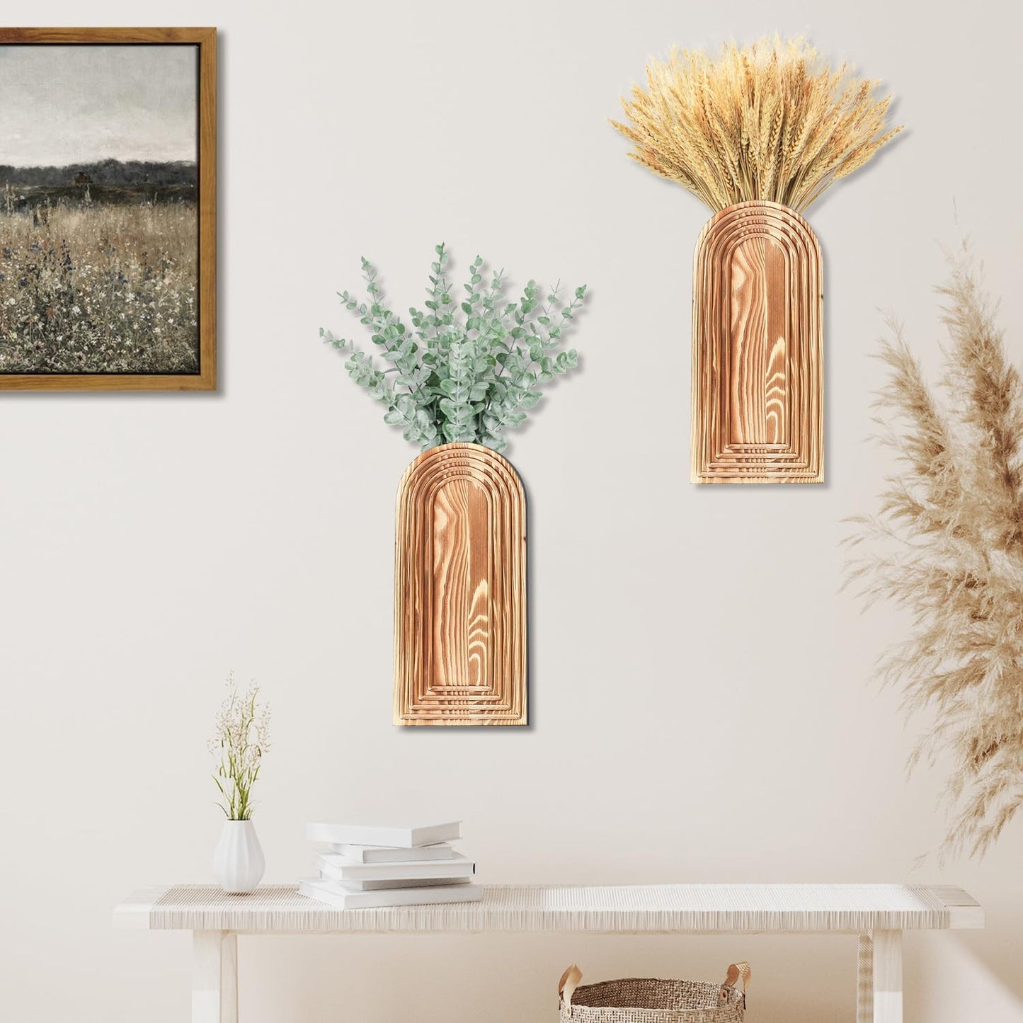 Wooden Wall Vase Set – Modern Farmhouse Wall Decor (Set of 2)