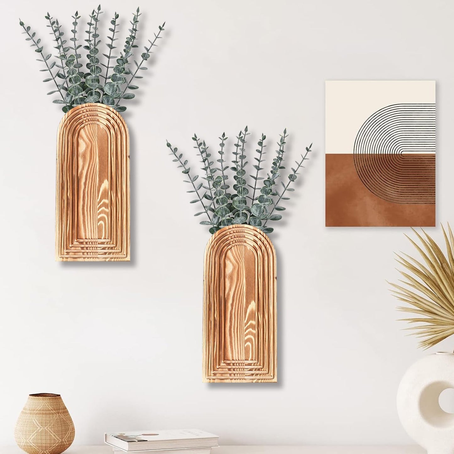 Wooden Wall Vase Set – Modern Farmhouse Wall Decor (Set of 2)