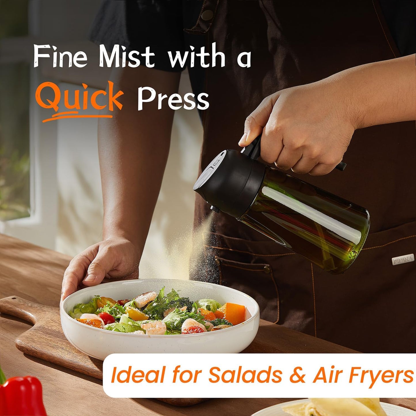 2-in-1 Olive Oil Dispenser Bottle with Spray & Pour Spout | Glass Cooking Oil Bottle for Kitchen & Air Fryer