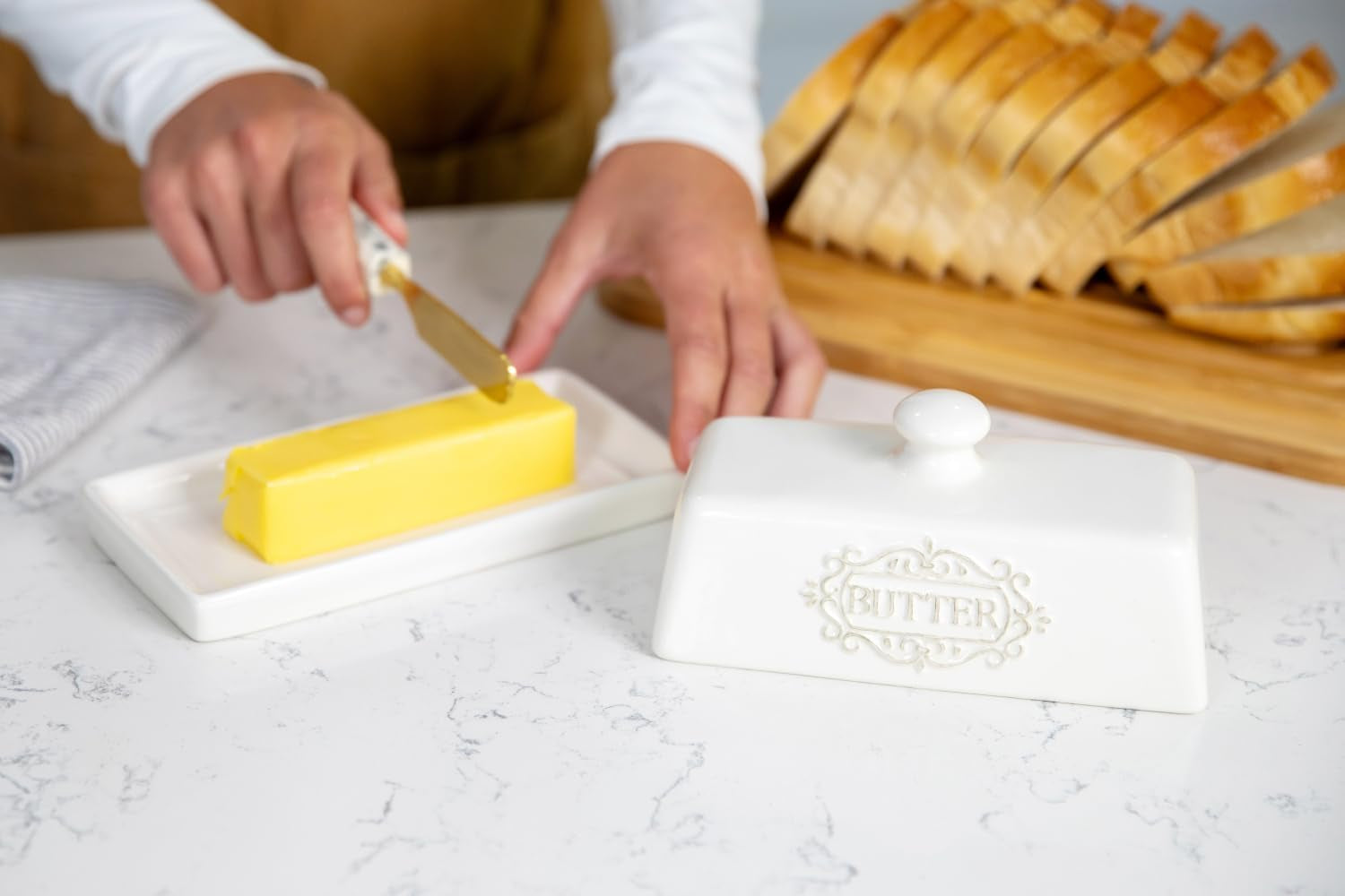 Engraved Ceramic Butter Dish with Lid