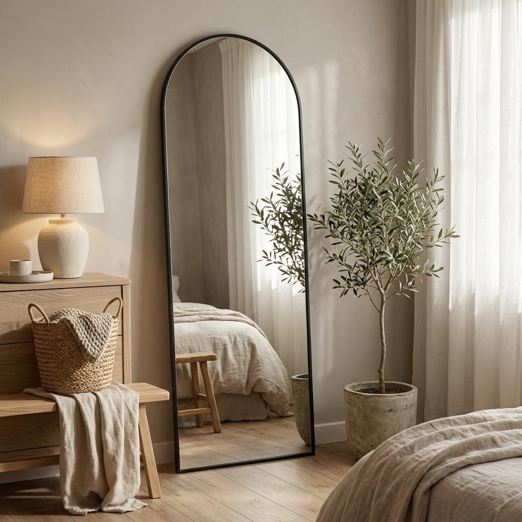 Arched Full-Length Floor Mirror | Aluminum Frame Standing, Leaning & Wall Mounted Mirror