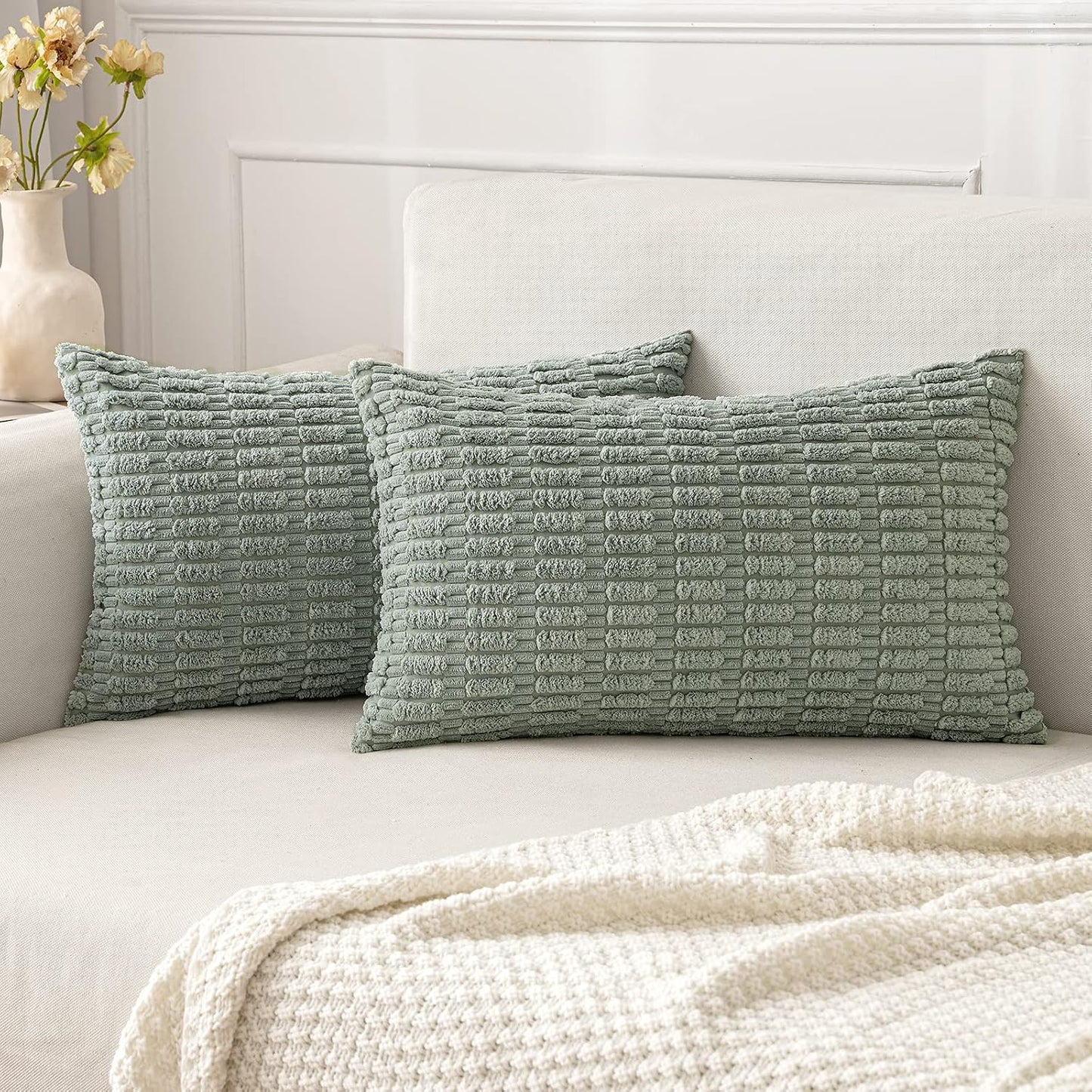 Boho Corduroy Decorative Throw Pillow Cover for Couch, Sofa & Bed