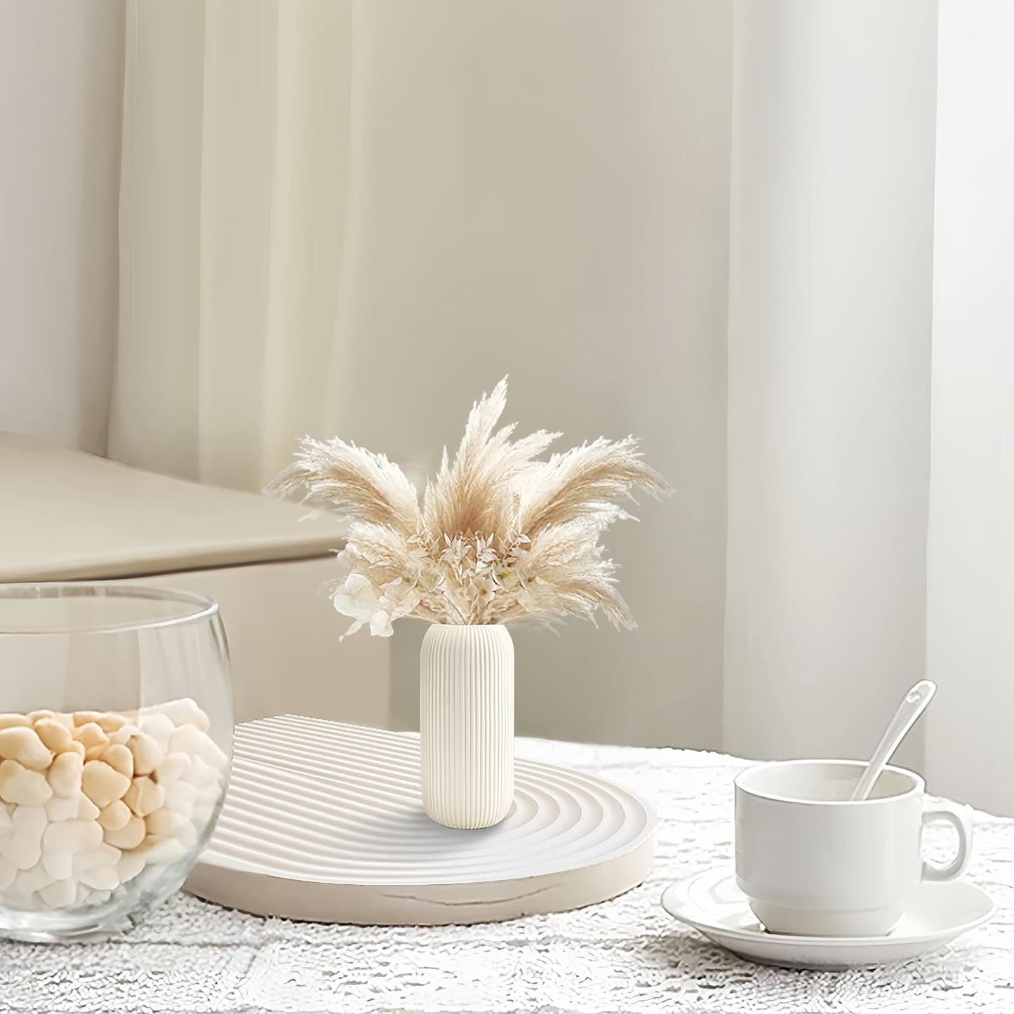 Modern Ribbed Ceramic Vase | Decorative Flower Vase for Home Décor