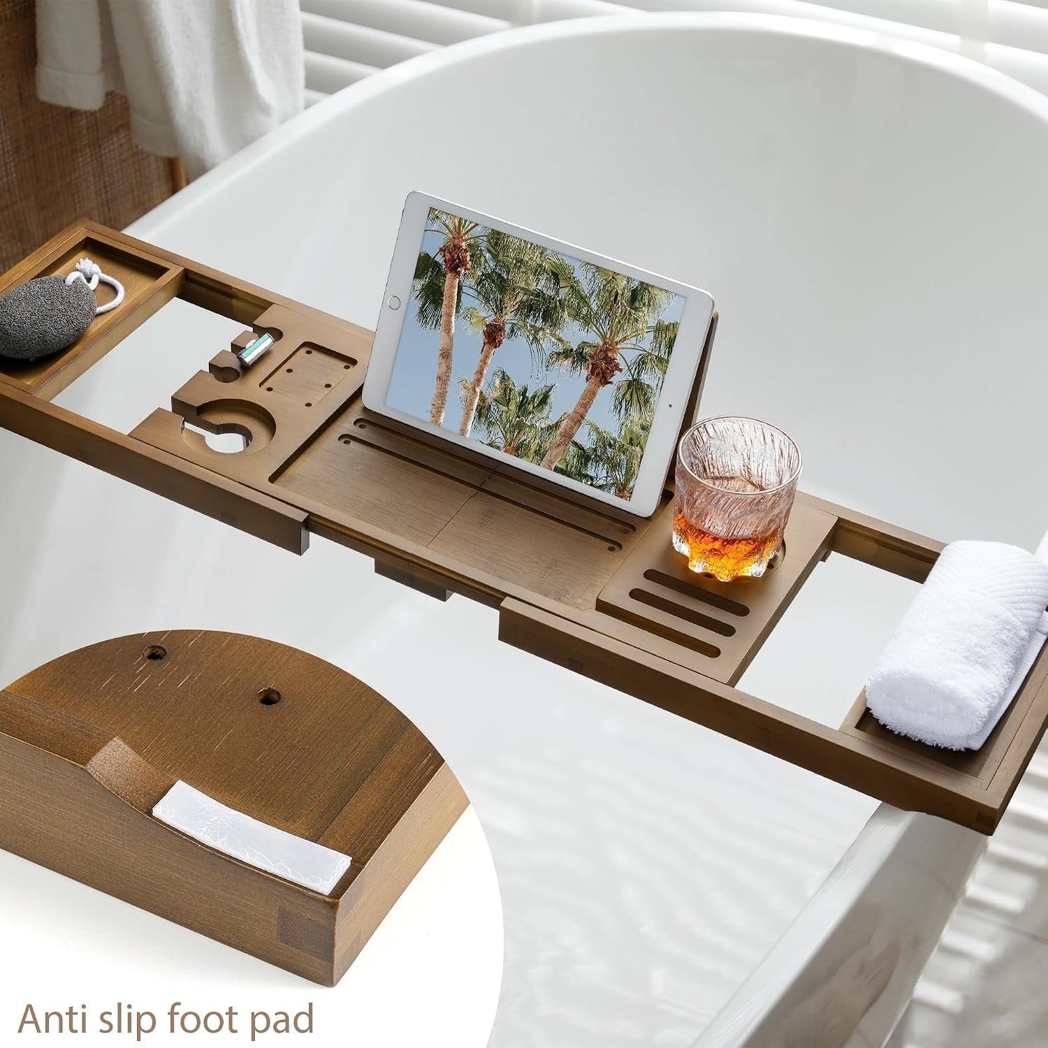 Expandable Bamboo Bathtub Caddy Tray