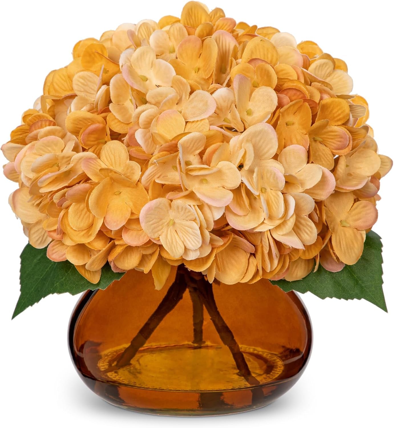 Faux White Hydrangea Arrangement in Glass Vase