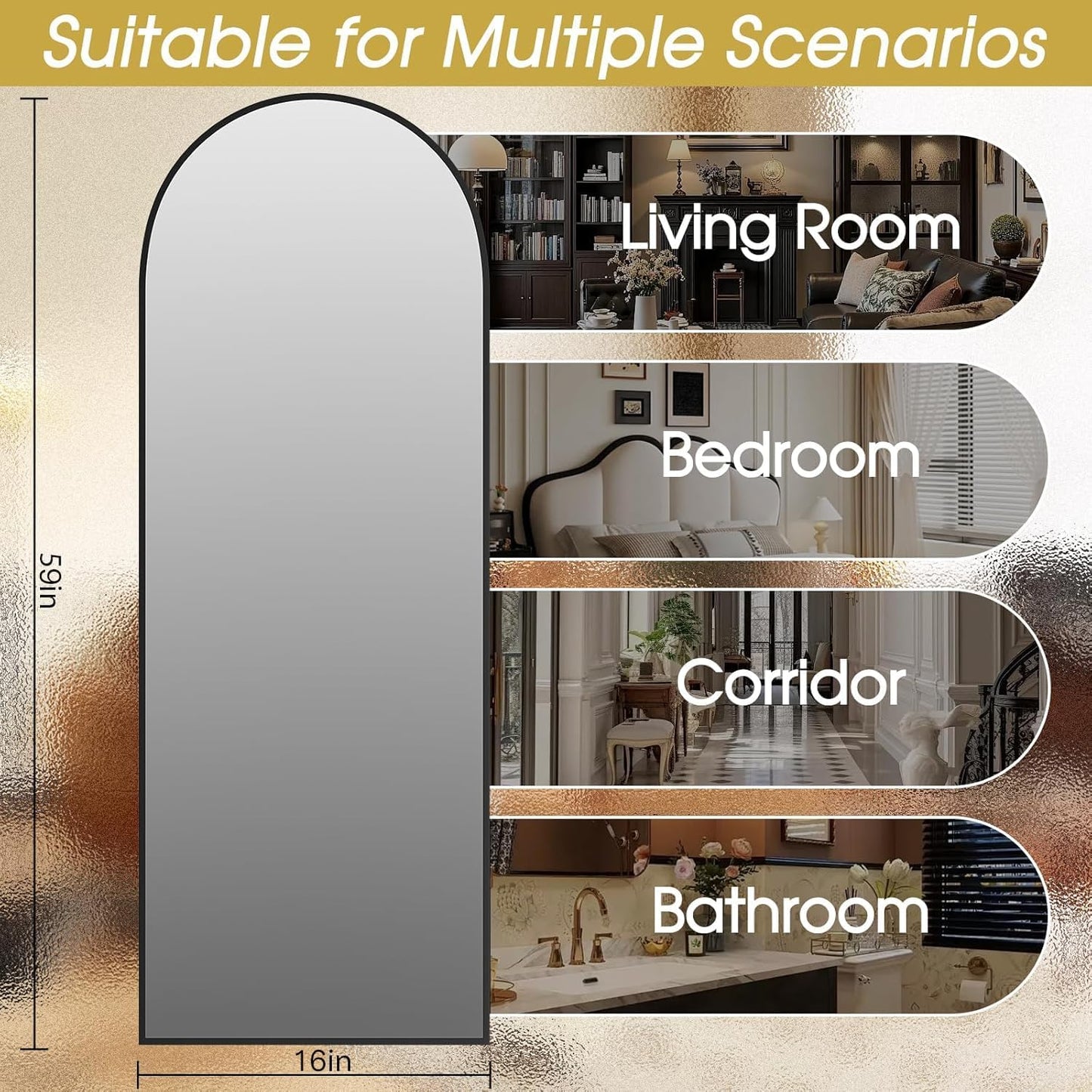 Arched Full-Length Floor Mirror | Aluminum Frame Standing, Leaning & Wall Mounted Mirror