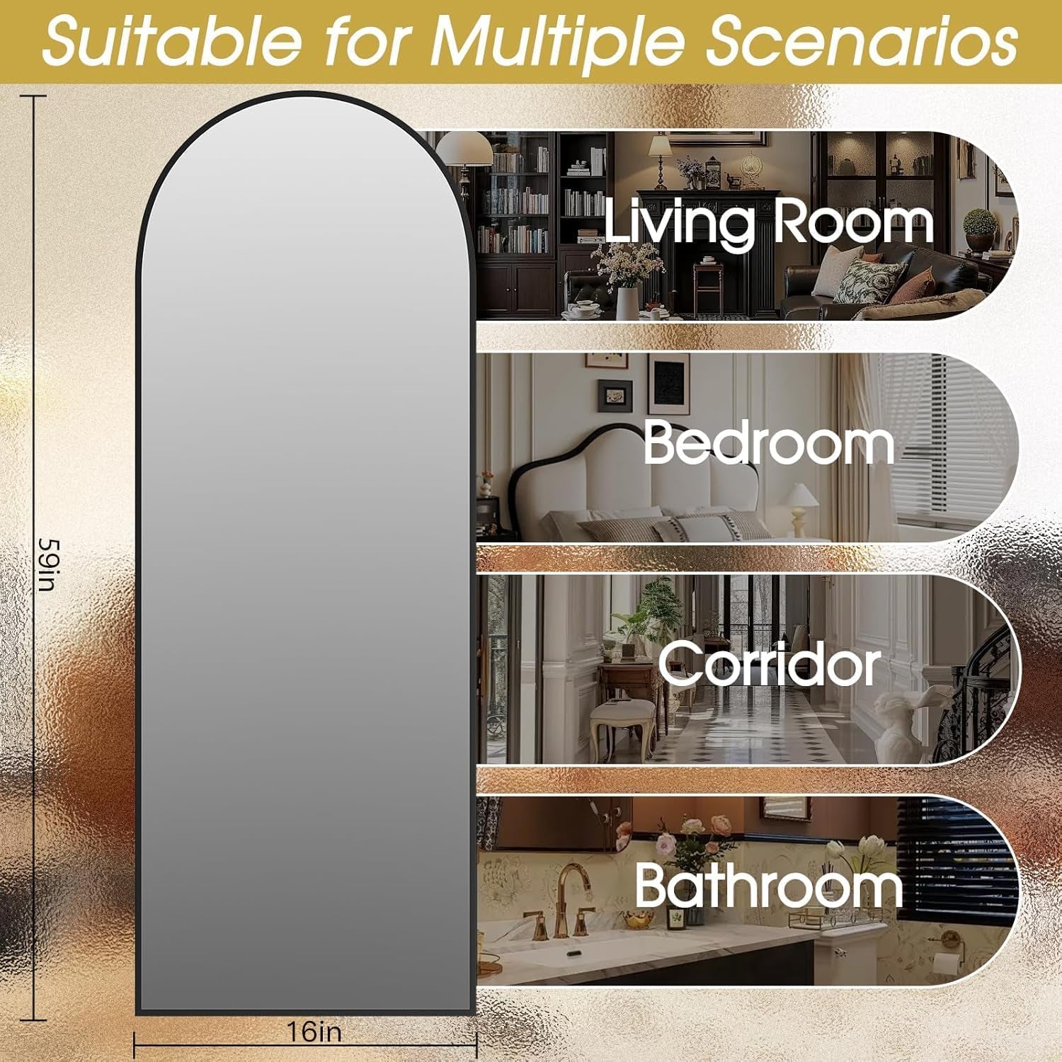 Arched Full-Length Floor Mirror | Aluminum Frame Standing, Leaning & Wall Mounted Mirror