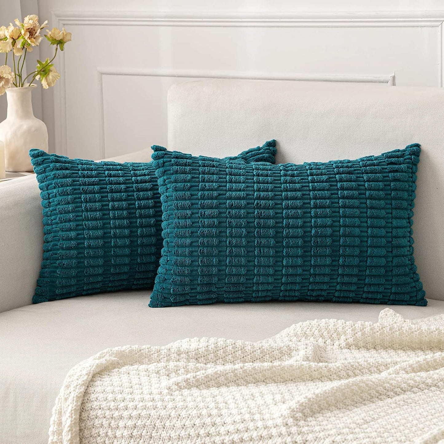 Boho Corduroy Decorative Throw Pillow Cover for Couch, Sofa & Bed