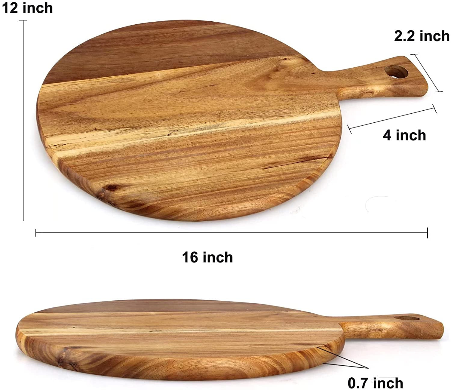 Round Acacia Wood Charcuterie & Serving Board with Handle