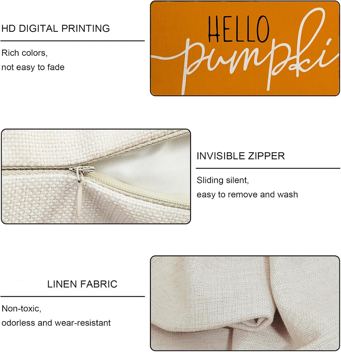 Hello Pumpkin Pillow Cover 12X20 Orange Bolster Outdoor Decorative Pillow Cover Fall Lumbar Pillow Covers for Fall Autumn Decor