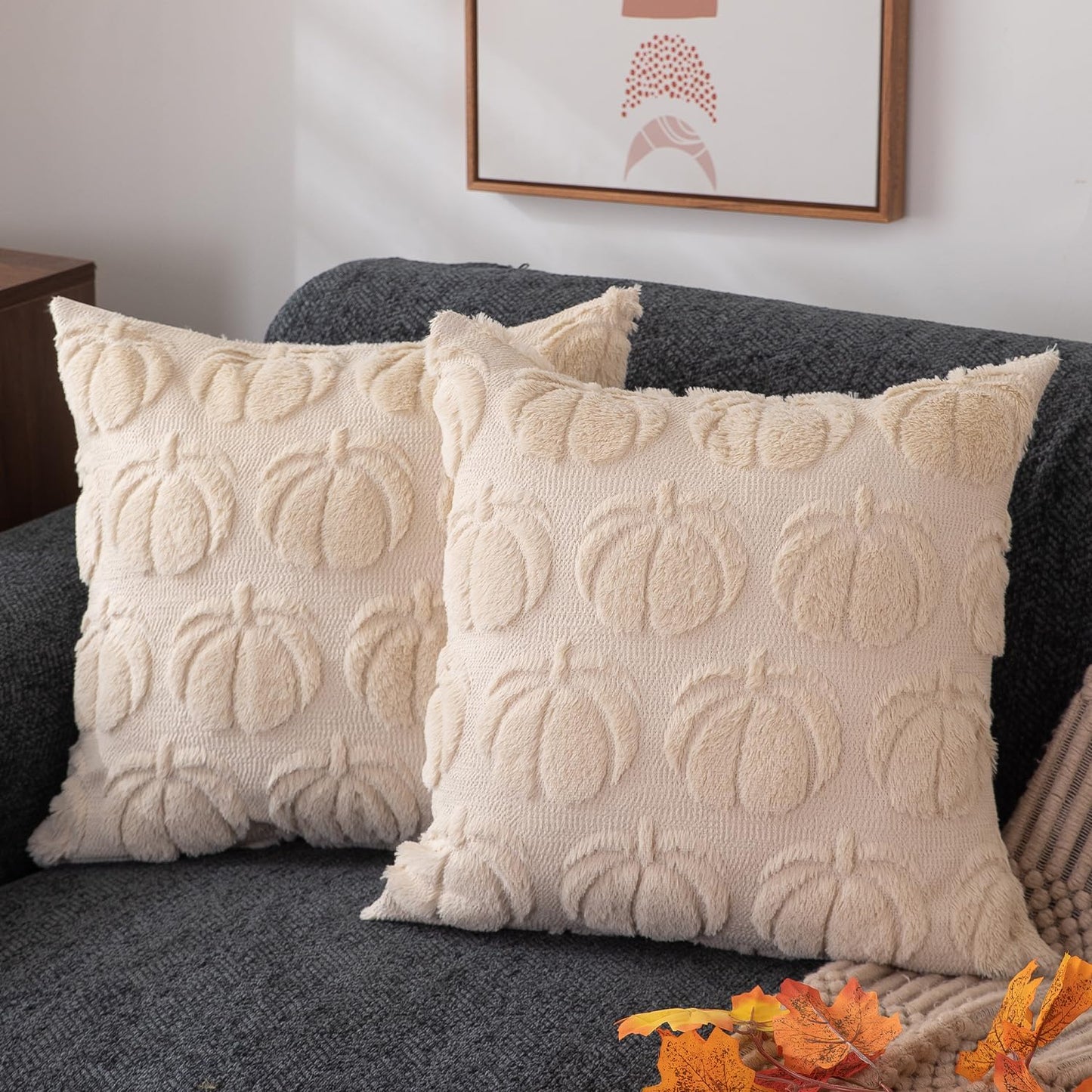 Pumpkin Textured Throw Pillow Covers – Set of 2 | 18" x 18"
