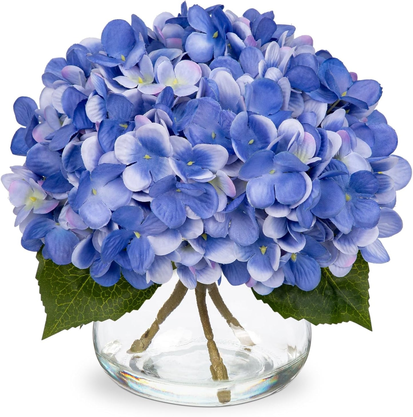 Faux White Hydrangea Arrangement in Glass Vase
