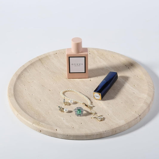 Round Travertine Decorative Tray