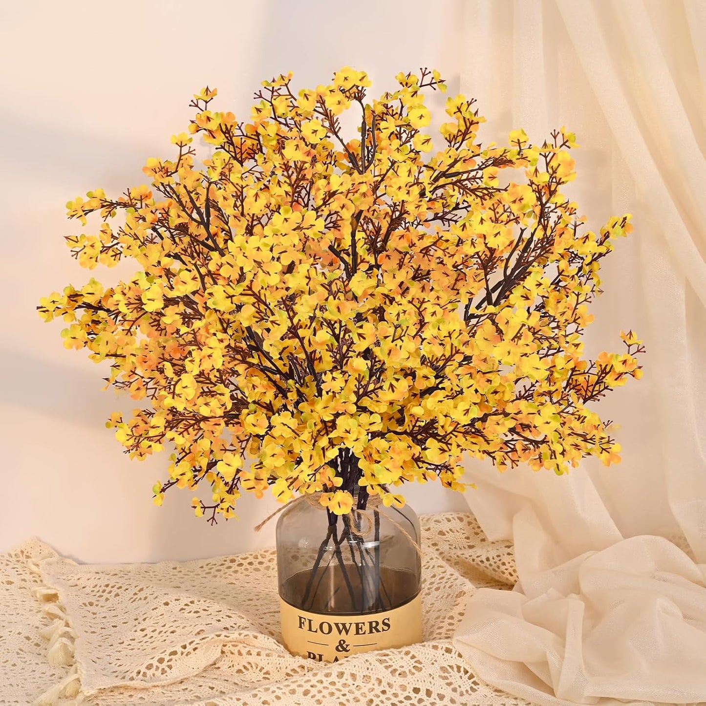 Faux Fall Baby's Breath Stems – Orange Artificial Floral Bundle (Set of 5)