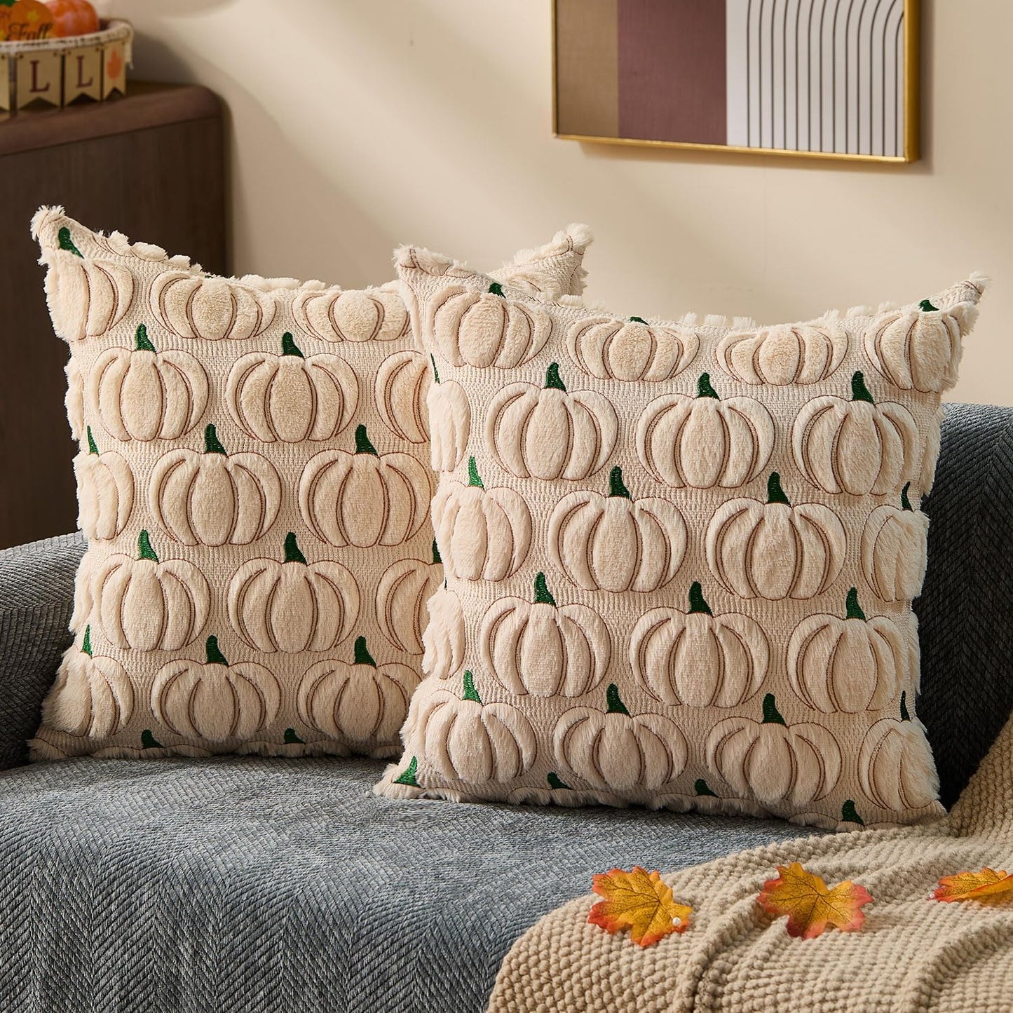 Pumpkin Textured Throw Pillow Covers – Set of 2 | 18" x 18"