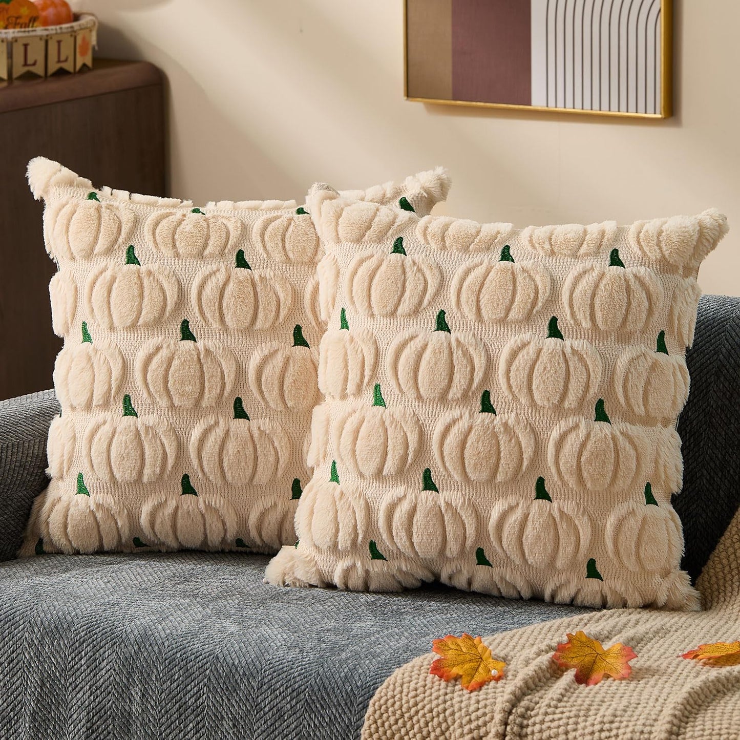 Pumpkin Textured Throw Pillow Covers – Set of 2 | 18" x 18"