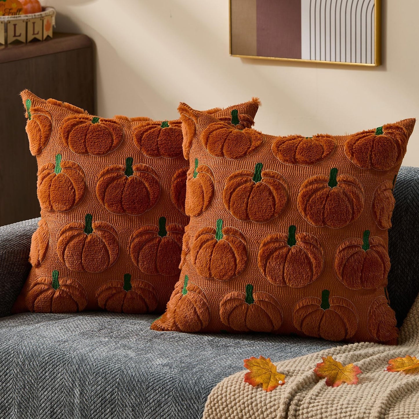 Pumpkin Textured Throw Pillow Covers – Set of 2 | 18" x 18"