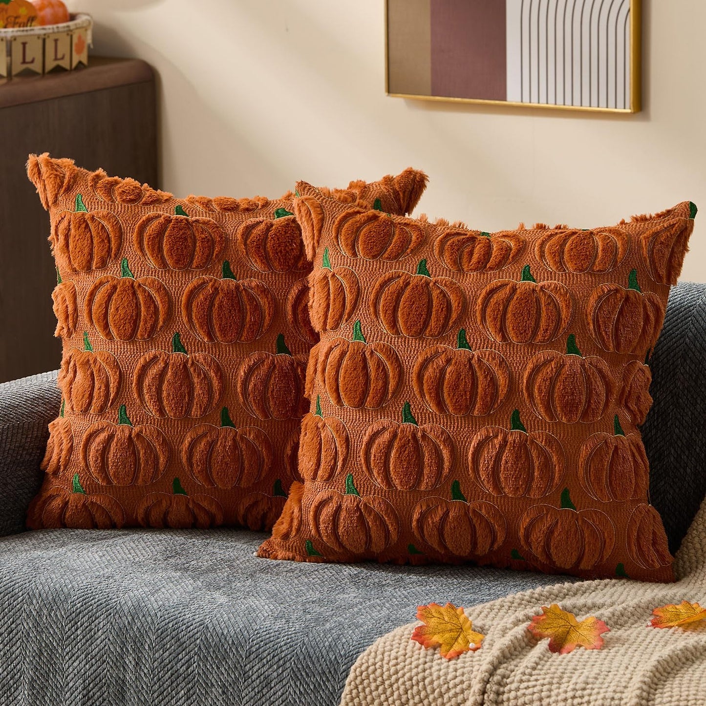 Pumpkin Textured Throw Pillow Covers – Set of 2 | 18" x 18"