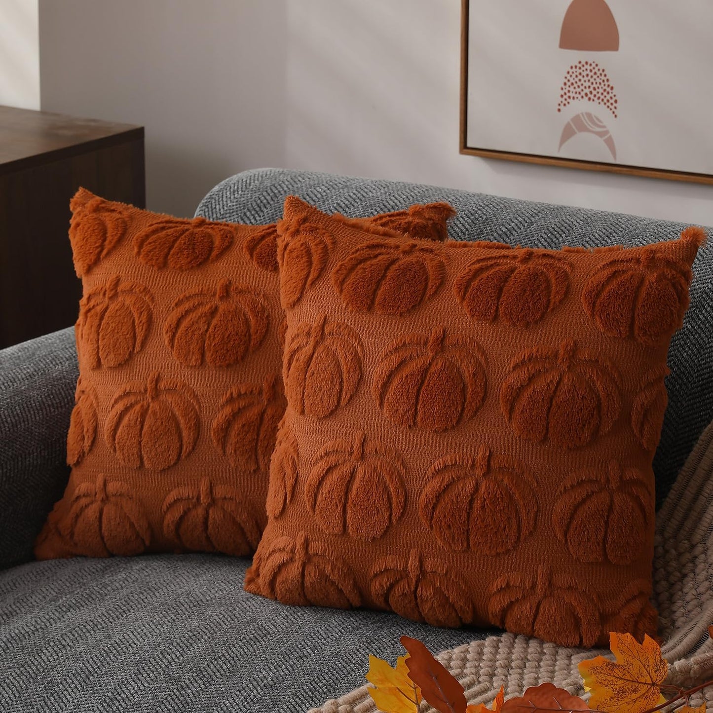 Pumpkin Textured Throw Pillow Covers – Set of 2 | 18" x 18"