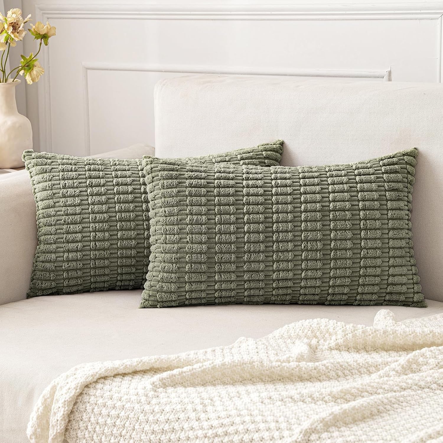 Boho Corduroy Decorative Throw Pillow Cover for Couch, Sofa & Bed