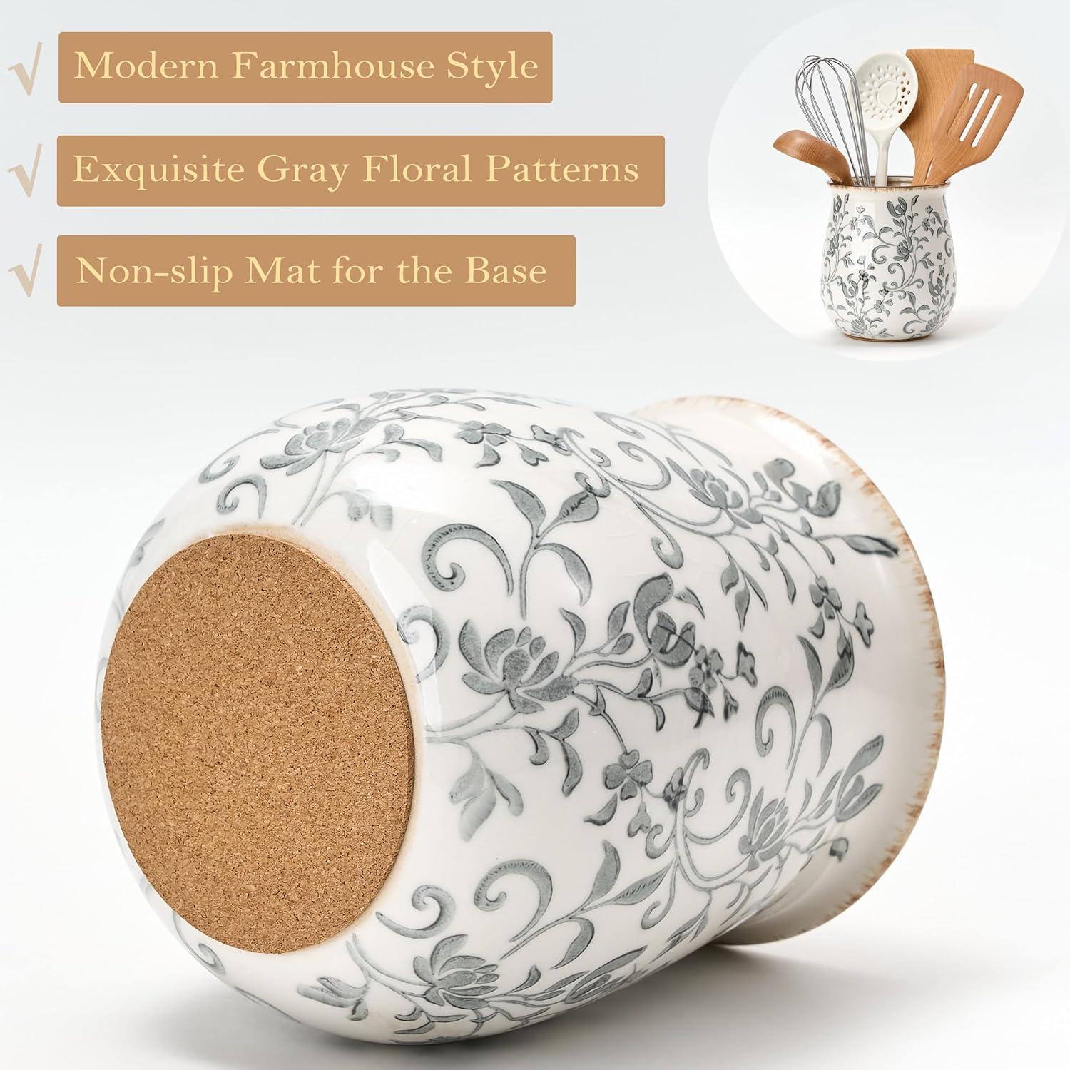 Floral Ceramic Kitchen Utensil Holder