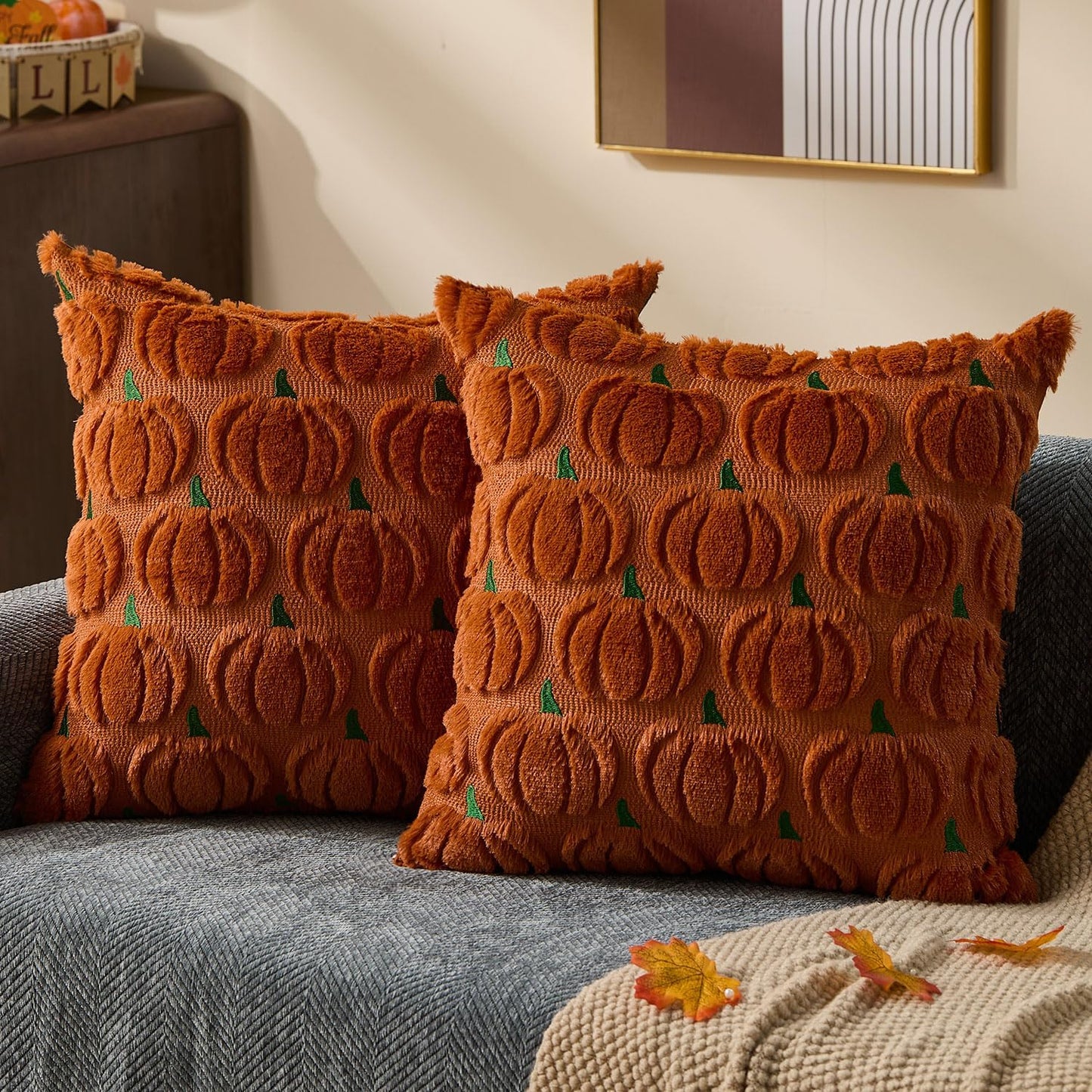 Pumpkin Textured Throw Pillow Covers – Set of 2 | 18" x 18"