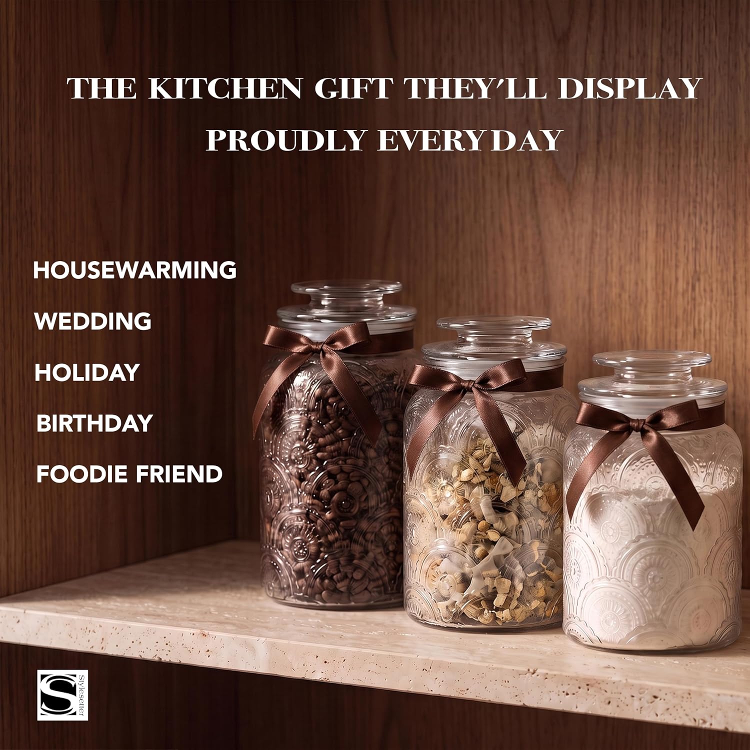 3-Piece Glass Kitchen Canister Set with Lids