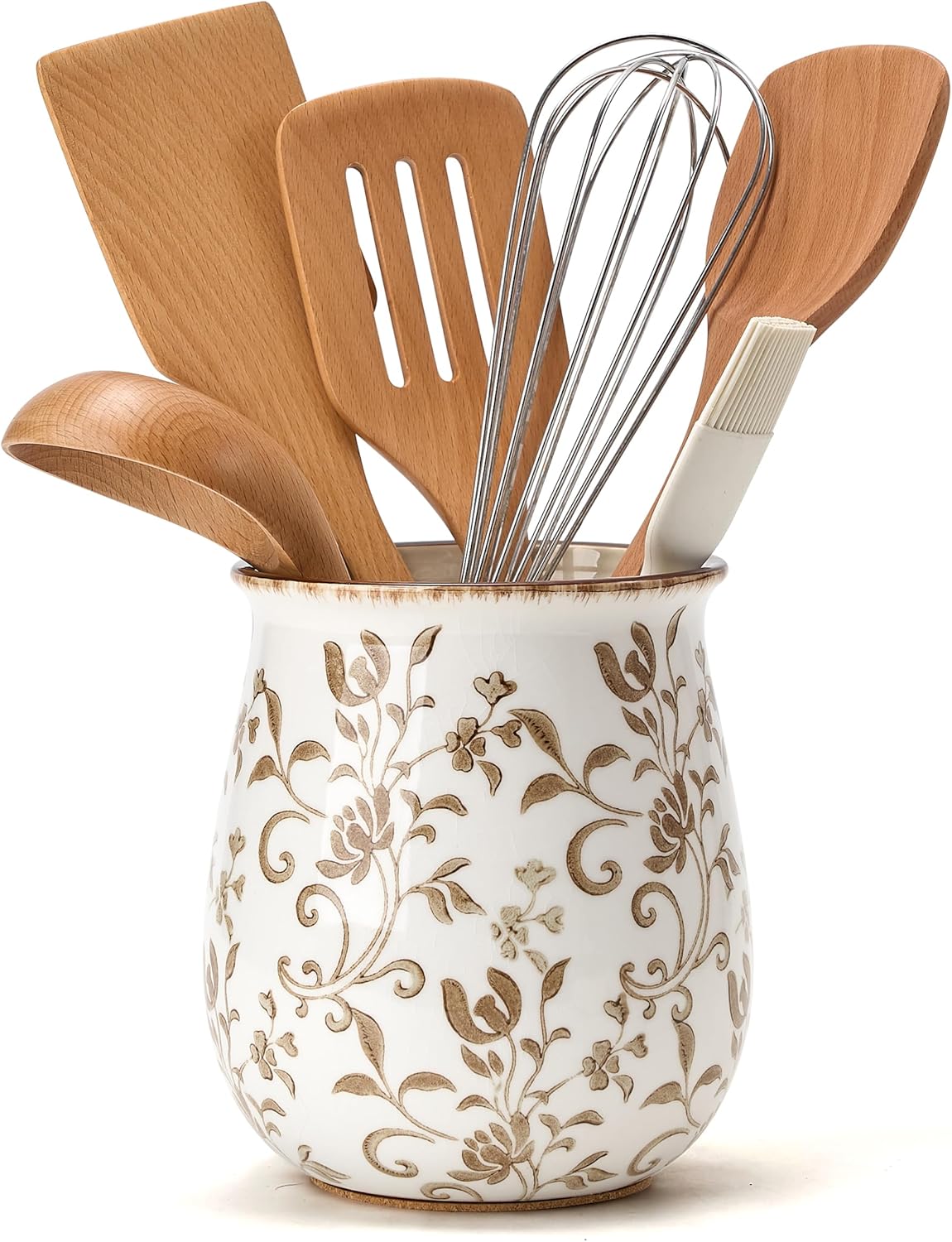 Floral Ceramic Kitchen Utensil Holder