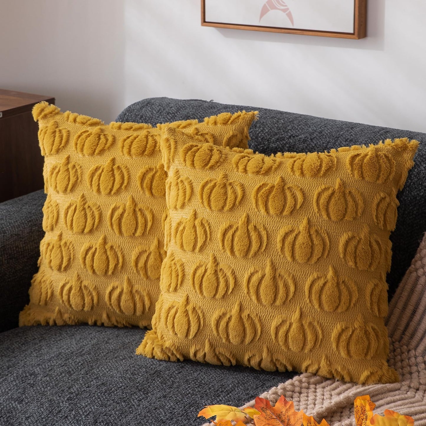 Pumpkin Textured Throw Pillow Covers – Set of 2 | 18" x 18"