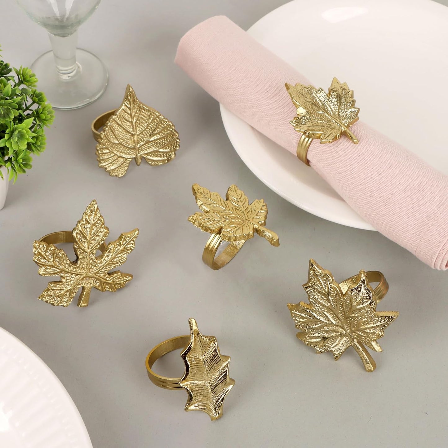 Antique Gold Leaf Napkin Rings – Set of 12