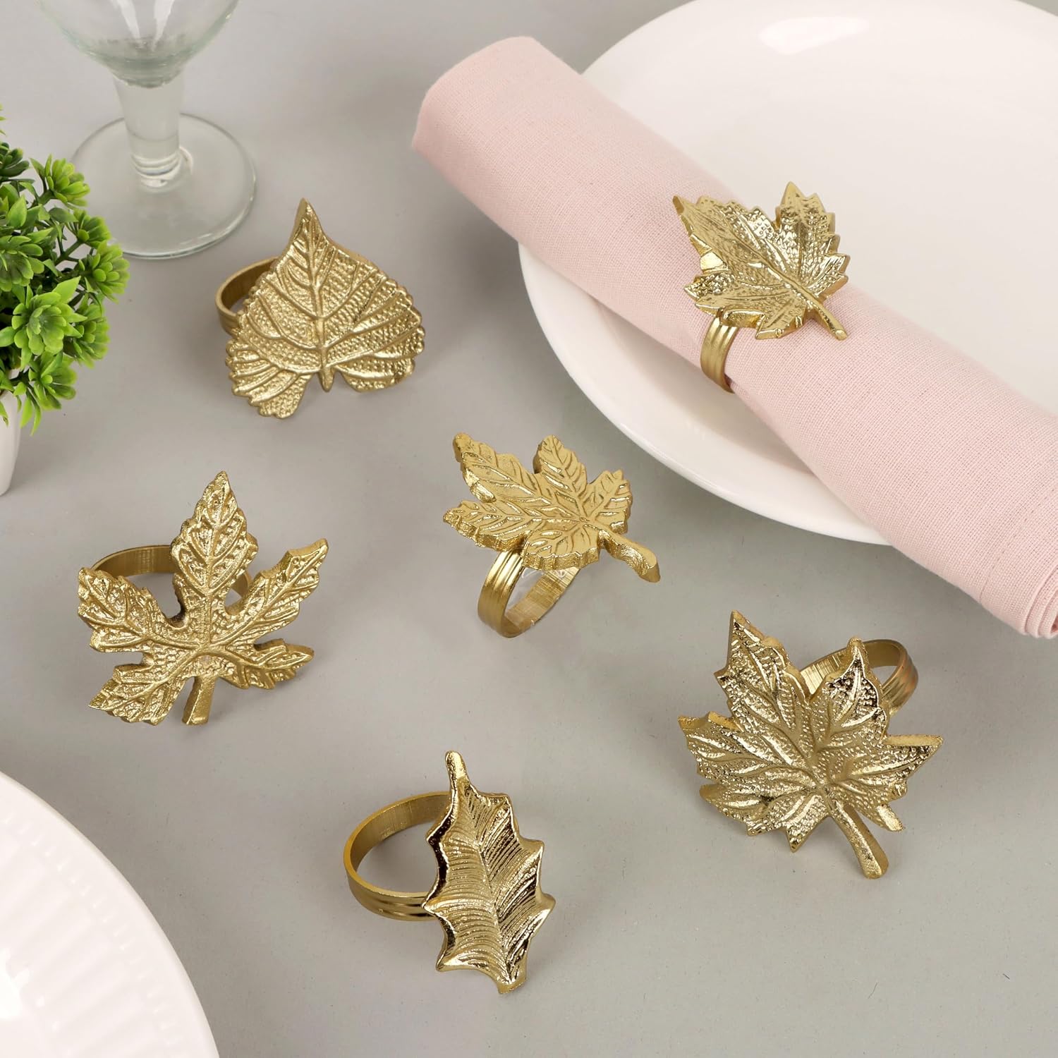 Antique Gold Leaf Napkin Rings – Set of 12