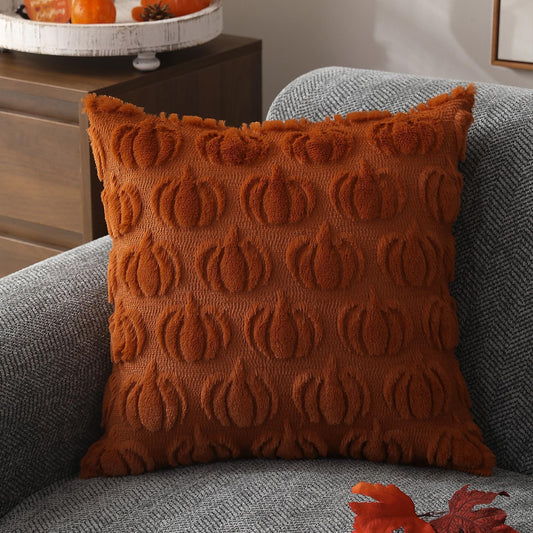 Pumpkin Textured Throw Pillow Covers – Set of 2 | 18" x 18"