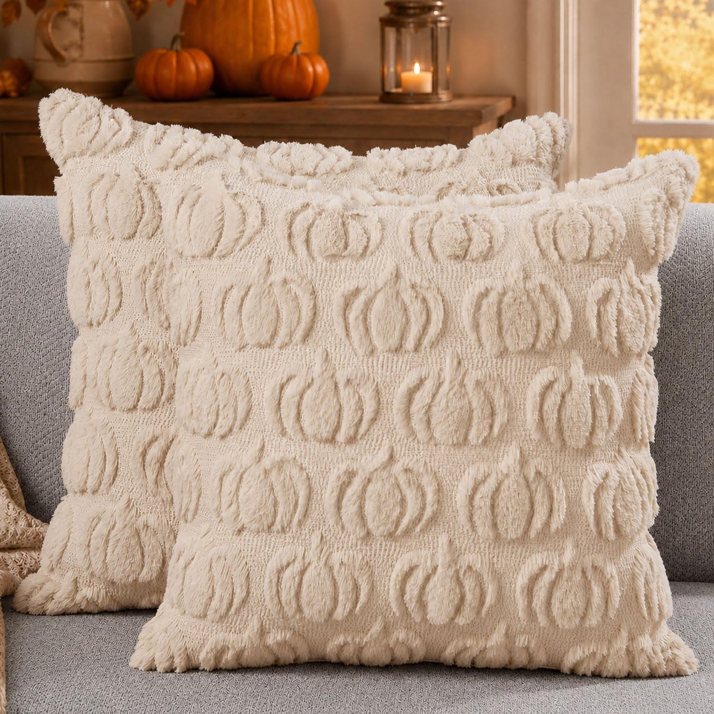 Pumpkin Textured Throw Pillow Covers – Set of 2 | 18" x 18"