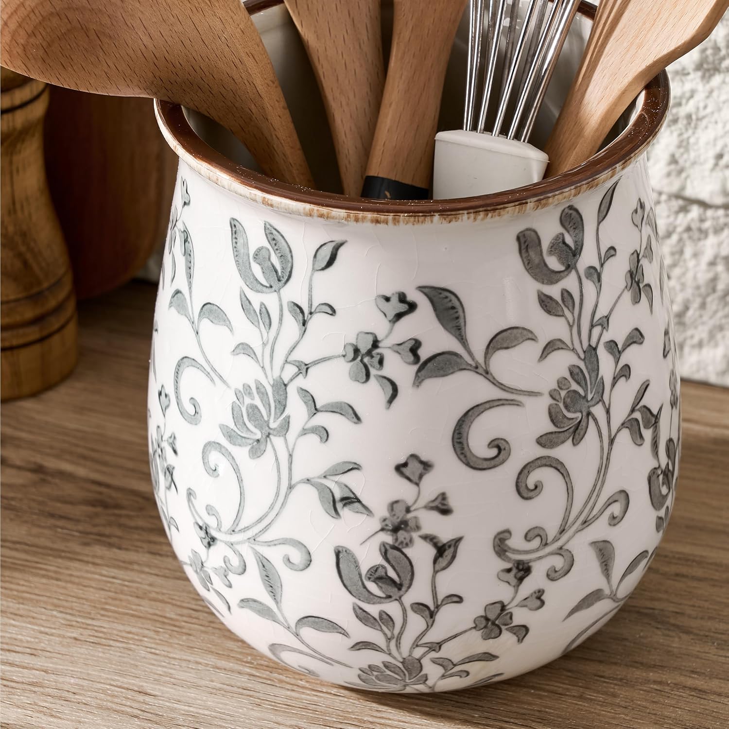 Floral Ceramic Kitchen Utensil Holder