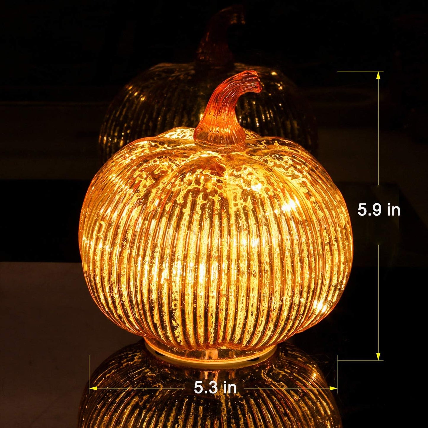 Gold Glass Light-Up Pumpkin – LED Fall Table Decor with Timer