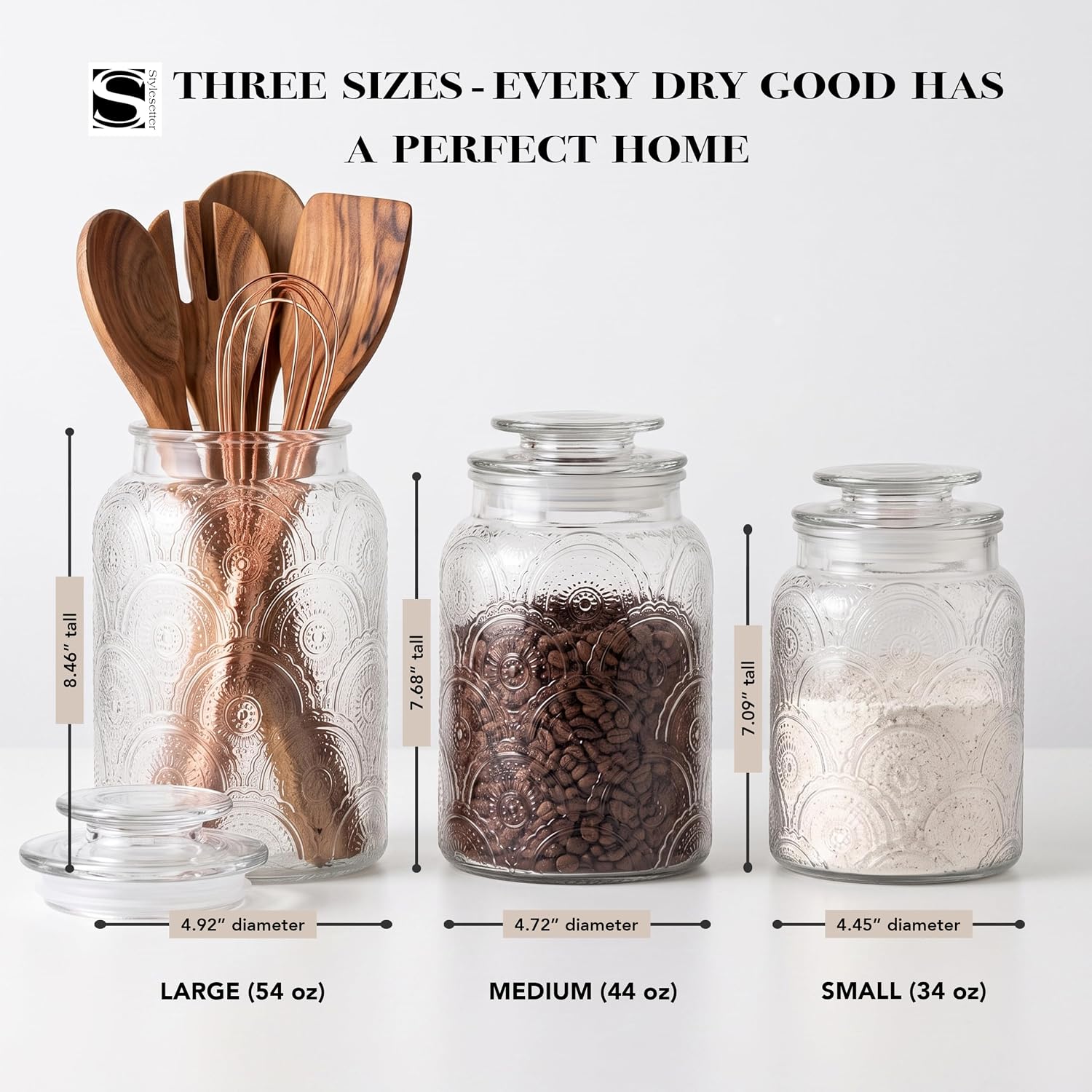3-Piece Glass Kitchen Canister Set with Lids