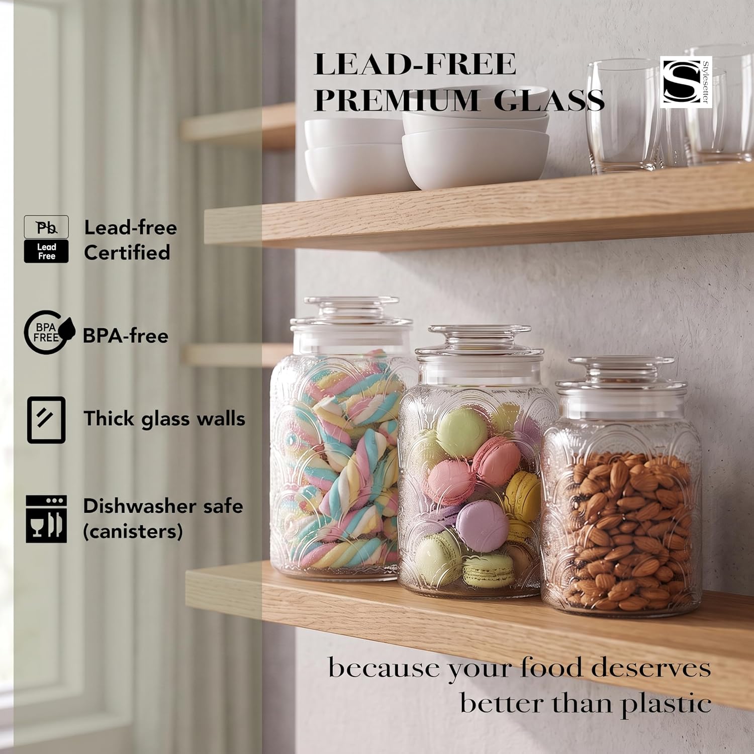 3-Piece Glass Kitchen Canister Set with Lids