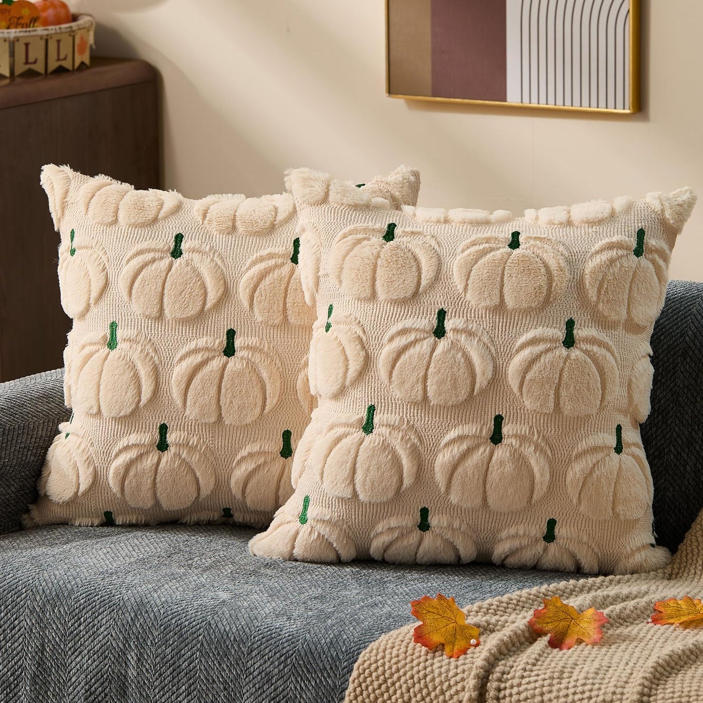 Pumpkin Textured Throw Pillow Covers – Set of 2 | 18" x 18"