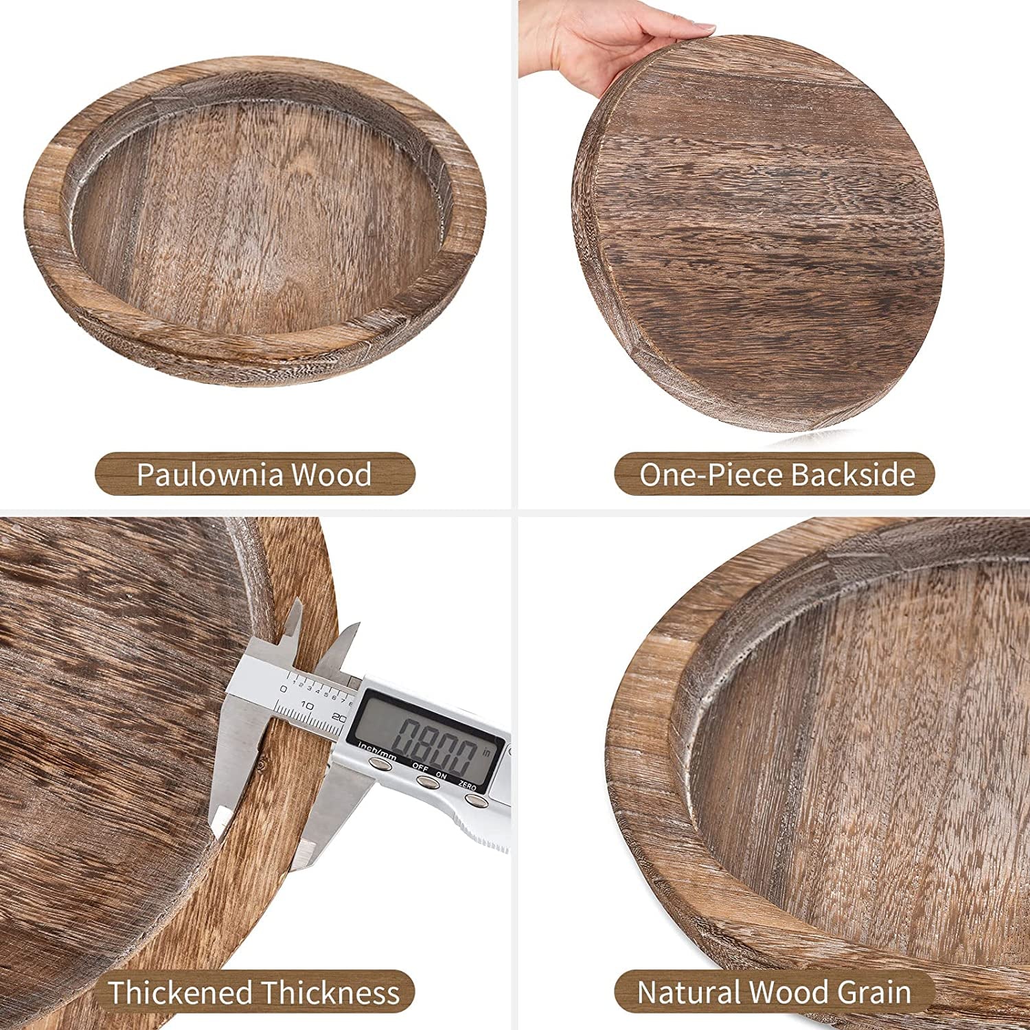 Round Wooden Decorative Tray | Rustic Farmhouse Accent Tray