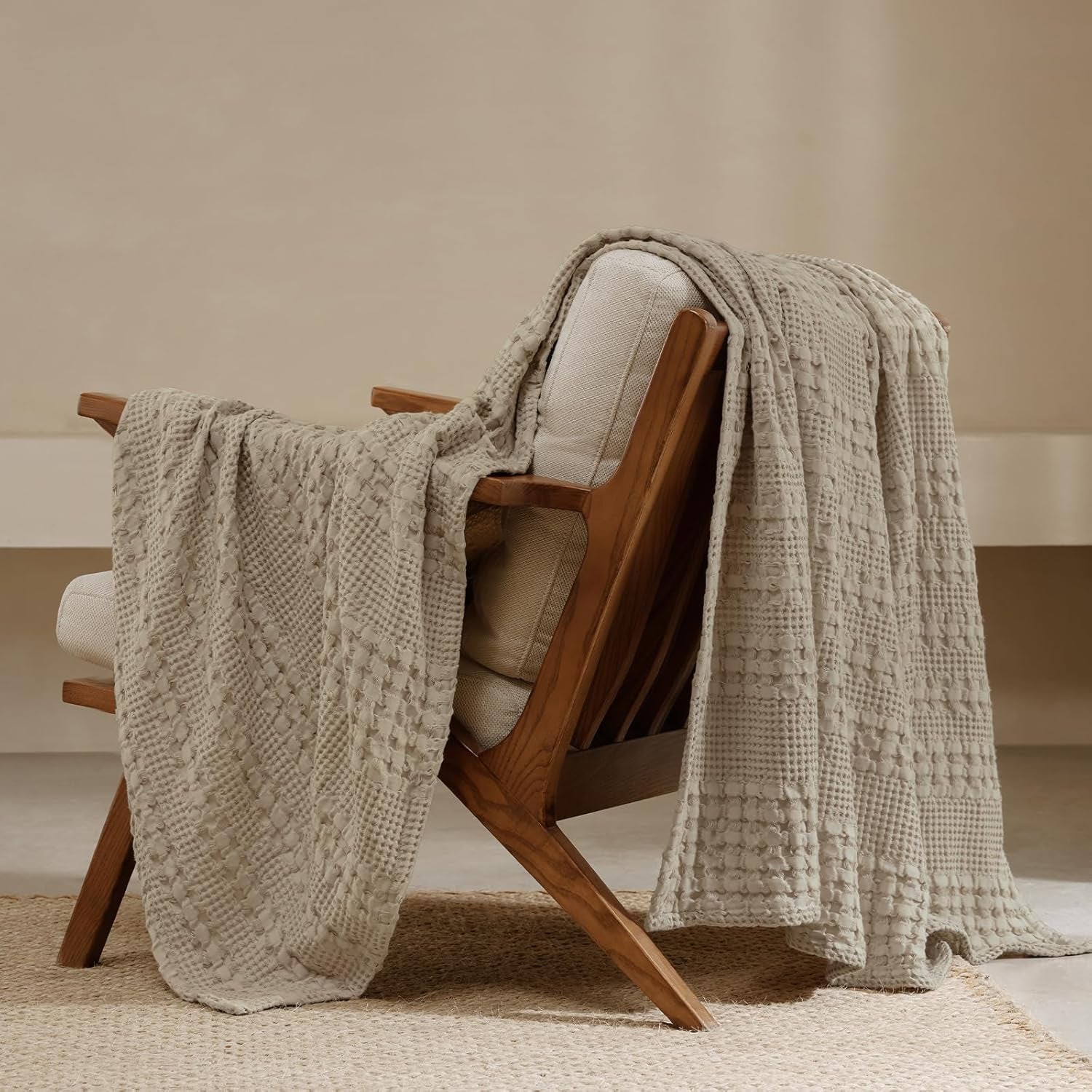 Luxury Cotton Waffle Throw Blanket | Lightweight Decorative Blanket